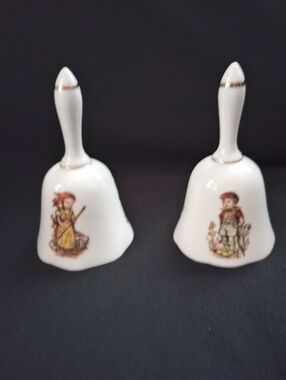 Price imports Set Of 2 Bells- Girl With Mop & Boy With Umbrella- Gold Trim